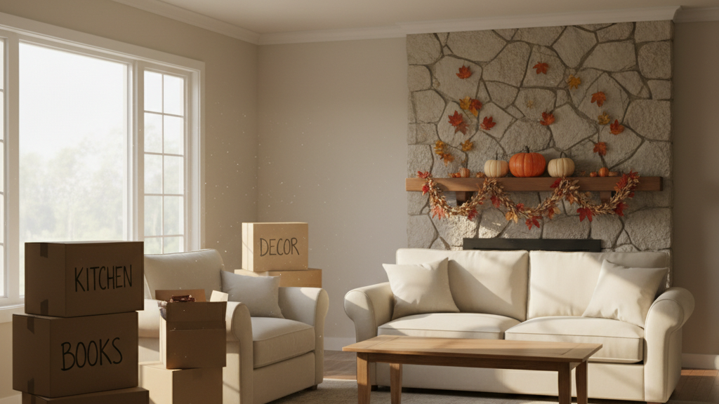 Decluttered Living Room with Packed Boxes