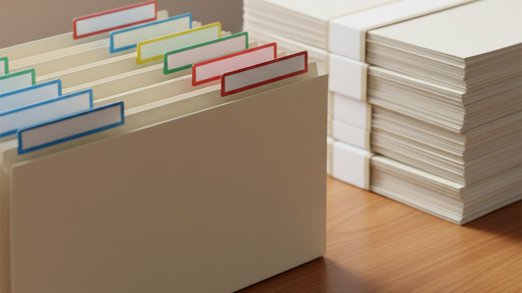 Sorted document stacks and folders symbolizing financial organization and tax preparation