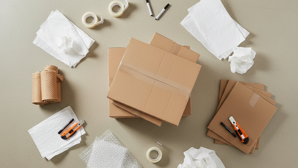 Moving preparation supplies like blank boxes and packing tape for starting fresh in a new home